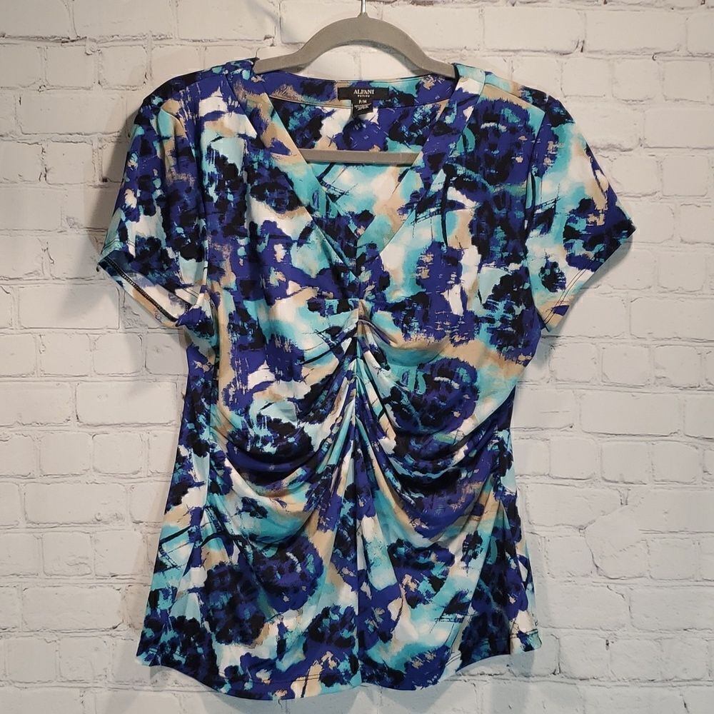 Alfani petite gathered front short sleeve blouse